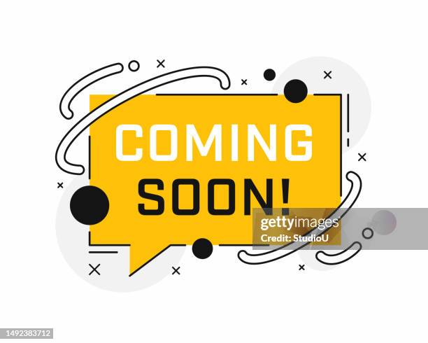 stockillustraties, clipart, cartoons en iconen met web banner template of speech bubble with 'coming soon' phrase - aankondigingsbord