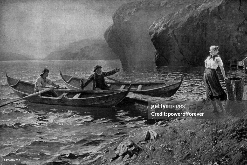 A Difficult Choice, Painting by Hans Dahl - 19th Century