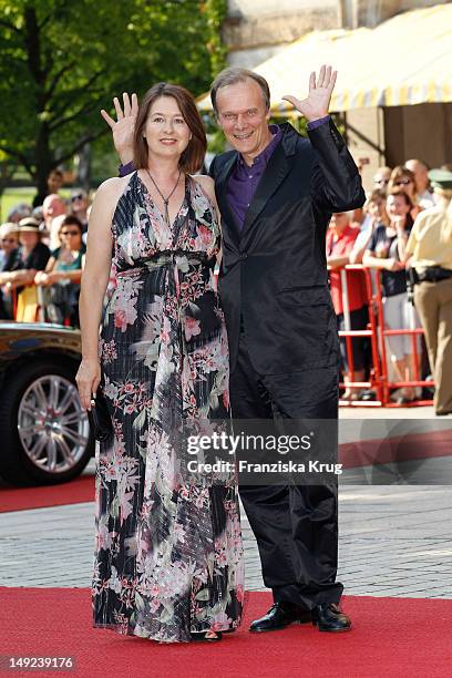 Edgar Selge and his wife Franziska Walser arrive for the Bayreuth festival 2012 premiere on July 25, 2012 in Bayreuth, Germany.