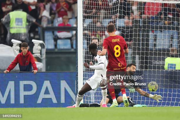 Boulaye Dia of Salernitana scores the team's second goal during the Serie A match between AS Roma and Salernitana at Stadio Olimpico on May 22, 2023...