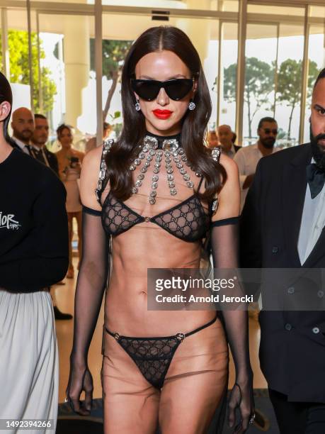 Irina Shayk is seen at the Hotel Martinez during the 76th Cannes film festival on May 22, 2023 in Cannes, France.
