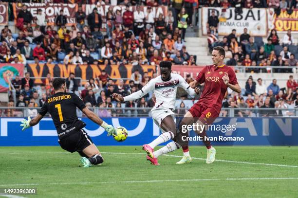 Boulaye Dia of US Salernitana scores 1-2 goal during the Serie A match between AS Roma and Salernitana at Stadio Olimpico on May 22, 2023 in Rome,...
