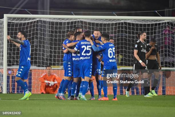 Sebastiano Luperto of Empoli FC celebrates a goal during the Serie A match between Empoli FC and Juventus at Stadio Carlo Castellani on May 22, 2023...