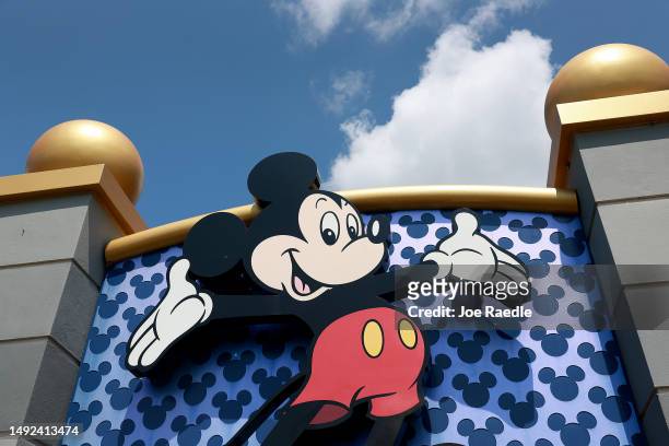 Sign near an entranceway to Walt Disney World on MAY 22, 2023 in Orlando, Florida. Florida Gov. Ron DeSantis is asking that a federal judge be...