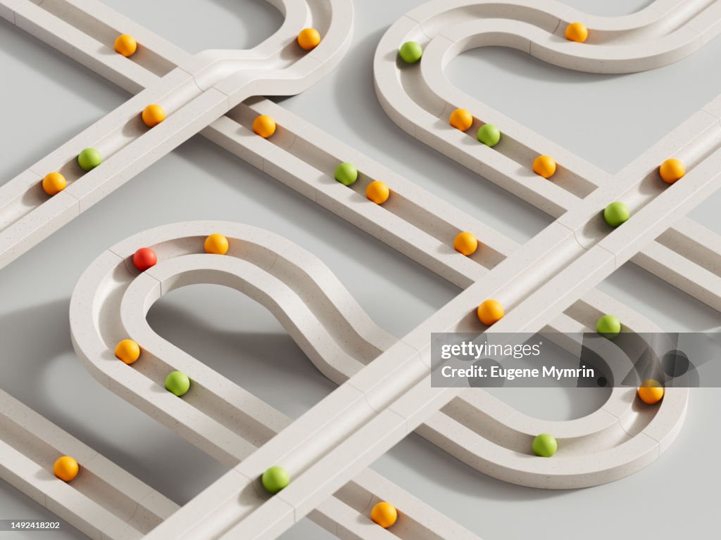 3D image of rolling objects along a path
