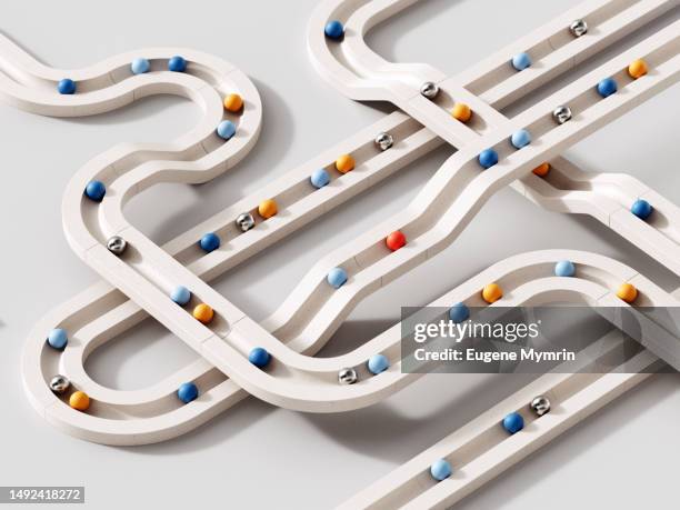 3d image of rolling objects along a path. the concept of choice. - verwaltung stock-fotos und bilder