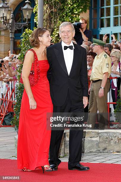 Georg von Waldenfels and his wife arrive for the Bayreuth festival 2012 premiere on July 25, 2012 in Bayreuth, Germany.