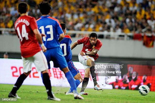Tiago Manuel Dias Correia of Manchester United plays a shoot during the Friendly Match between Shanghai Shenhua and Manchester United at Shanghai...