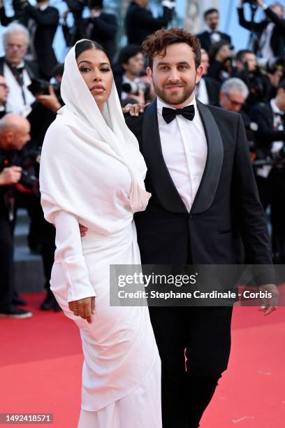 Ayem Nour and Quentin Delcourt attend the "Club Zero" red carpet during the 76th annual Cannes film festival at Palais des Festivals on May 22, 2023...