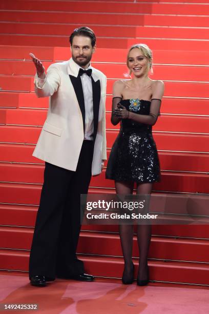 Sam Levinson and Lily-Rose Depp attend the "The Idol" red carpet during the 76th annual Cannes film festival at Palais des Festivals on May 22, 2023...