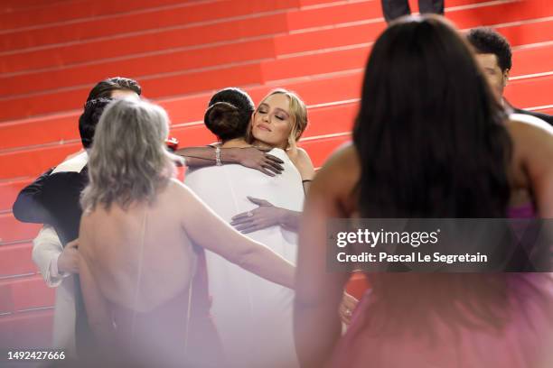 Ashley Levinson and Lily-Rose Depp attend the "The Idol" red carpet during the 76th annual Cannes film festival at Palais des Festivals on May 22,...