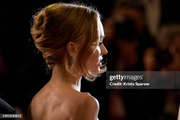 Lily-Rose Depp attends the "The Idol" red carpet during the 76th annual Cannes film festival at Palais des Festivals on May 22, 2023 in Cannes,...