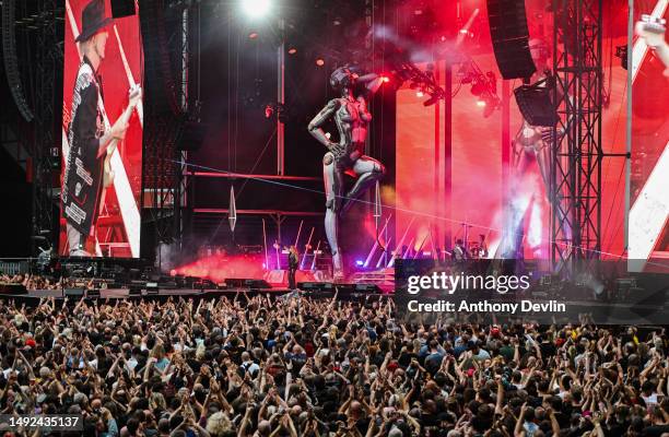 Mötley Crüe perform live for the "The World Tour" at Sheffield Bramall Lane on May 22, 2023 in Sheffield, England.