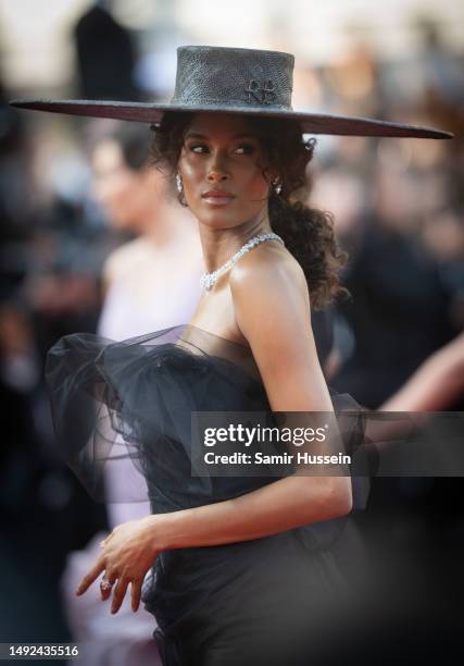 Cindy Bruna attends the "Club Zero" red carpet during the 76th annual Cannes film festival at Palais des Festivals on May 22, 2023 in Cannes, France.