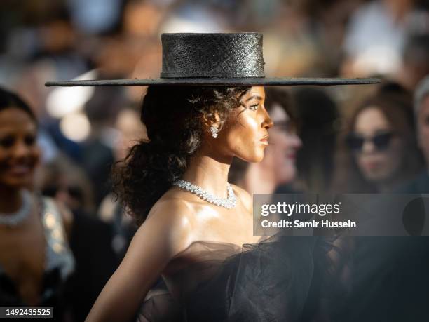 Cindy Bruna attends the "Club Zero" red carpet during the 76th annual Cannes film festival at Palais des Festivals on May 22, 2023 in Cannes, France.