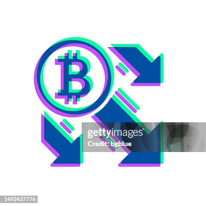 Bitcoin decrease. Icon with two color overlay on white background Bitcoin decrease. Icon with two color overlay on white background