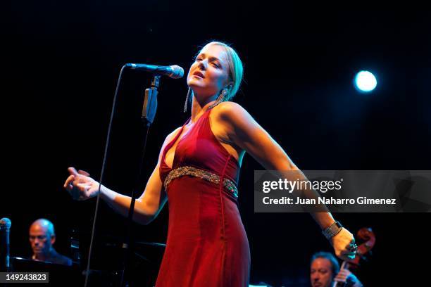 Storm Large of Pink Martini performs on stage during "Veranos de la Villa 2012" festival at Teatro Circo Price on July 25, 2012 in Madrid, Spain.