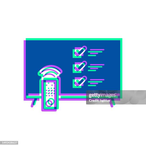tv with checklist. icon with two color overlay on white background - green check mark transparent background stock illustrations