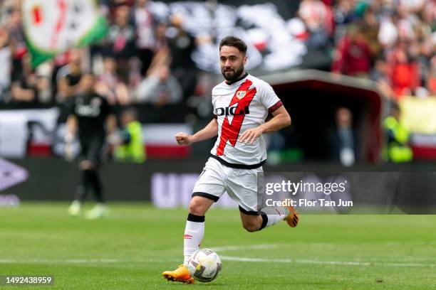 Unai Lopez of Rayo Vallecano in action during the LaLiga Santander match between Rayo Vallecano and RCD Espanyol at Campo de Futbol de Vallecas on...