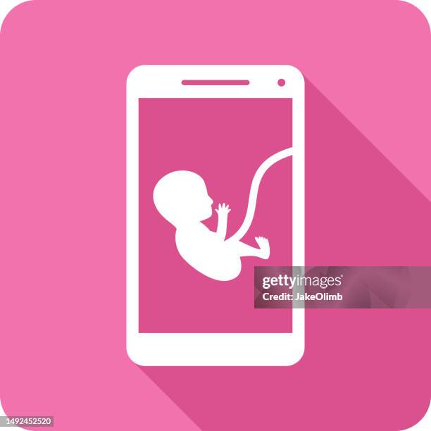 fetus smartphone icon silhouette 2 - umbilical cord stock illustrations