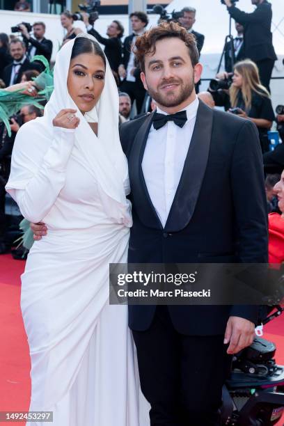 Ayem Nour and Quentin Delcourt attend the "Club Zero" red carpet during the 76th annual Cannes film festival at Palais des Festivals on May 22, 2023...
