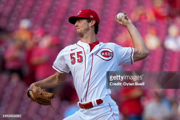 Brandon Williamson of the Cincinnati Reds pitches in the first inning against the St. Louis Cardinals at Great American Ball Park on May 22, 2023 in...