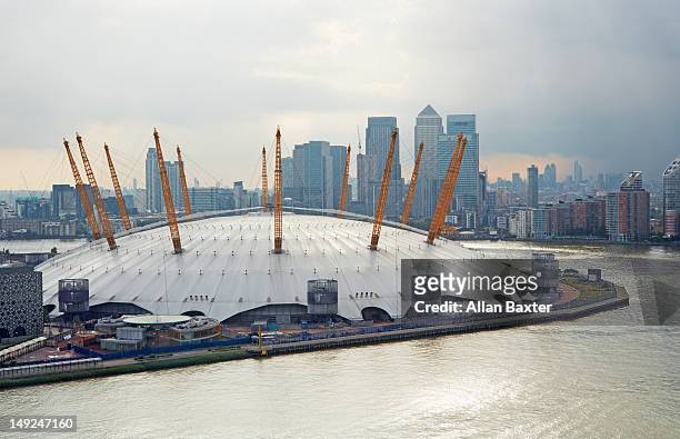 elevated view of o2 arena - the o2 england stock pictures, royalty-free photos & images