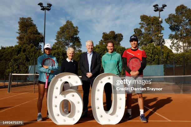 Koharu Nishikawa, Lesley Bowrey, Craig Tiley, Sam Stosur and Daniel Jovanovski pose for a photo during a Tennis Australia x Roland Garros 2023...