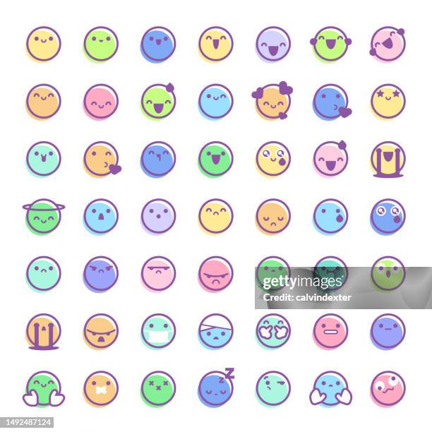 emoticons collection cute colors - awkward silence stock illustrations