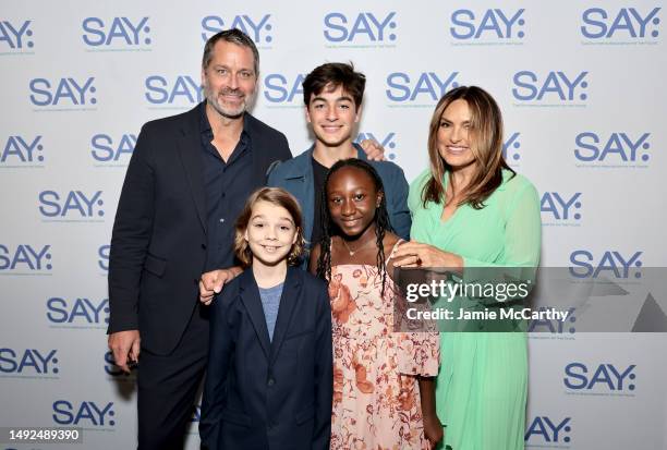 Peter Hermann and Mariska Hargitay pose with their children, August Miklos Friedrich Hermann, Andrew Nicolas Hargitay Hermann and Amaya Josephine...