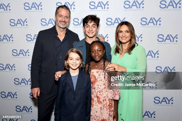 Peter Hermann and Mariska Hargitay pose with their children, August Miklos Friedrich Hermann, Andrew Nicolas Hargitay Hermann and Amaya Josephine...