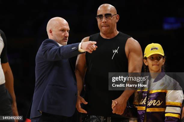 Actor Mark Sinclair , known professionally as Vin Diesel, is seen during game four of the Western Conference Finals between the Los Angeles Lakers...