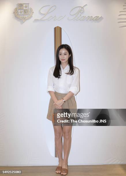 South Korean actress Kim Tae-hee attends the Loro Piana's pop up store opening event at Shinsegae Department Store Gangnam on May 18, 2023 in Seoul,...