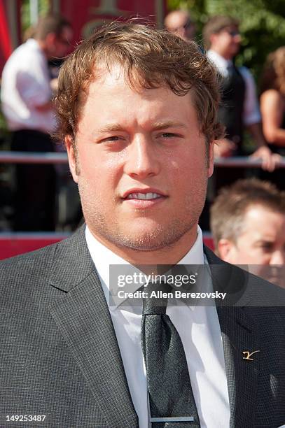 Detroit Lions quarterback Matthew Stafford arrives at the 2012 ESPY Awards at Nokia Theatre L.A. Live on July 11, 2012 in Los Angeles, California.