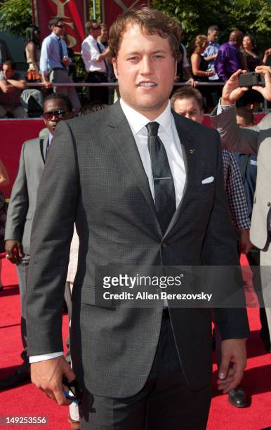 Detroit Lions quarterback Matthew Stafford arrives at the 2012 ESPY Awards at Nokia Theatre L.A. Live on July 11, 2012 in Los Angeles, California.