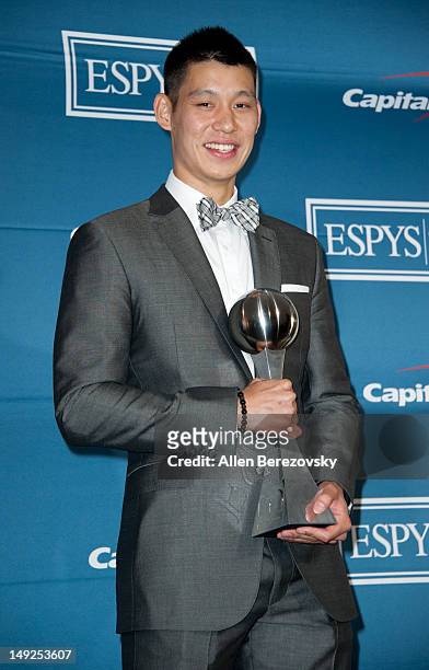 Jeremy Lin poses in the press room during the 2012 ESPY Awards at Nokia Theatre L.A. Live on July 11, 2012 in Los Angeles, California.