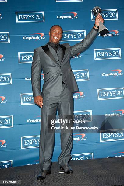 DeMaryius Thomas poses in the press room during the 2012 ESPY Awards at Nokia Theatre L.A. Live on July 11, 2012 in Los Angeles, California.