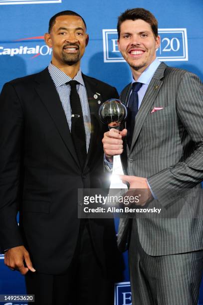 Players Juwon Howard and Mike Miller of the Miami Heat pose in the press room during the 2012 ESPY Awards at Nokia Theatre L.A. Live on July 11, 2012...