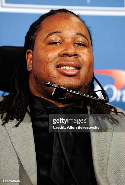 Football Player Eric LeGrand poses in the press room during the 2012 ESPY Awards at Nokia Theatre L.A. Live on July 11, 2012 in Los Angeles,...