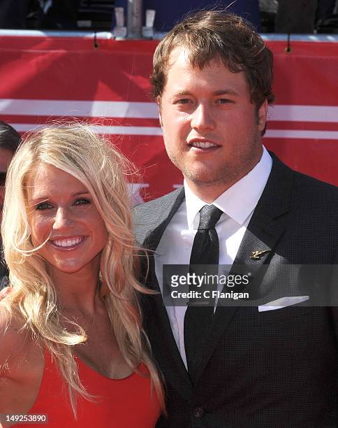 Matthew Stafford and girlfriend Kelly Hall arrive at the 2012 ESPY Awards at Nokia Theatre L.A. Live on July 11, 2012 in Los Angeles, California.