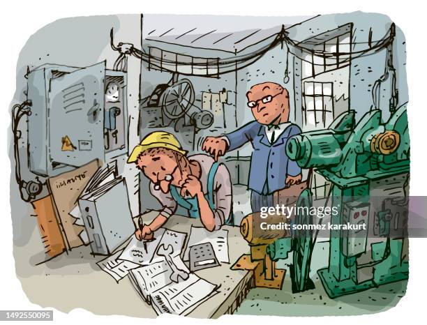 stockillustraties, clipart, cartoons en iconen met officer who came to sme inspection - ambtenaar