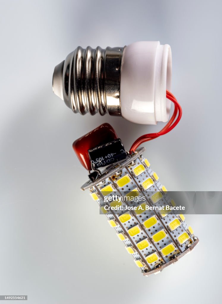 Led Part Top View Detail Of The Parts Of A Disassembled Led Bulb Against White Background ...