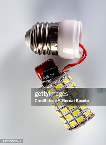 Detail Of The Parts Of A Disassembled Led Bulb Against White Background ...
