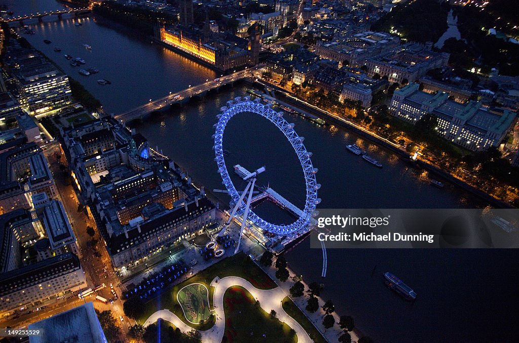 London Eye on the Thames South Bank at night