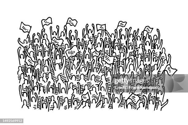 crowd of cheering fans drawing - fan enthusiast stock illustrations