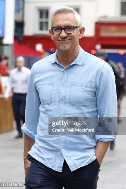 Gary Lineker leaving Global Radio Studios after interviews with Radio X, Capital Breakfast and Heart Breakfast promoting the new series of 'Sitting...