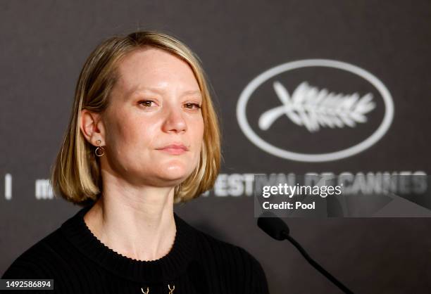 Mia Wasikowska attends the "Club Zero" press conference at the 76th annual Cannes film festival at Palais des Festivals on May 23, 2023 in Cannes,...