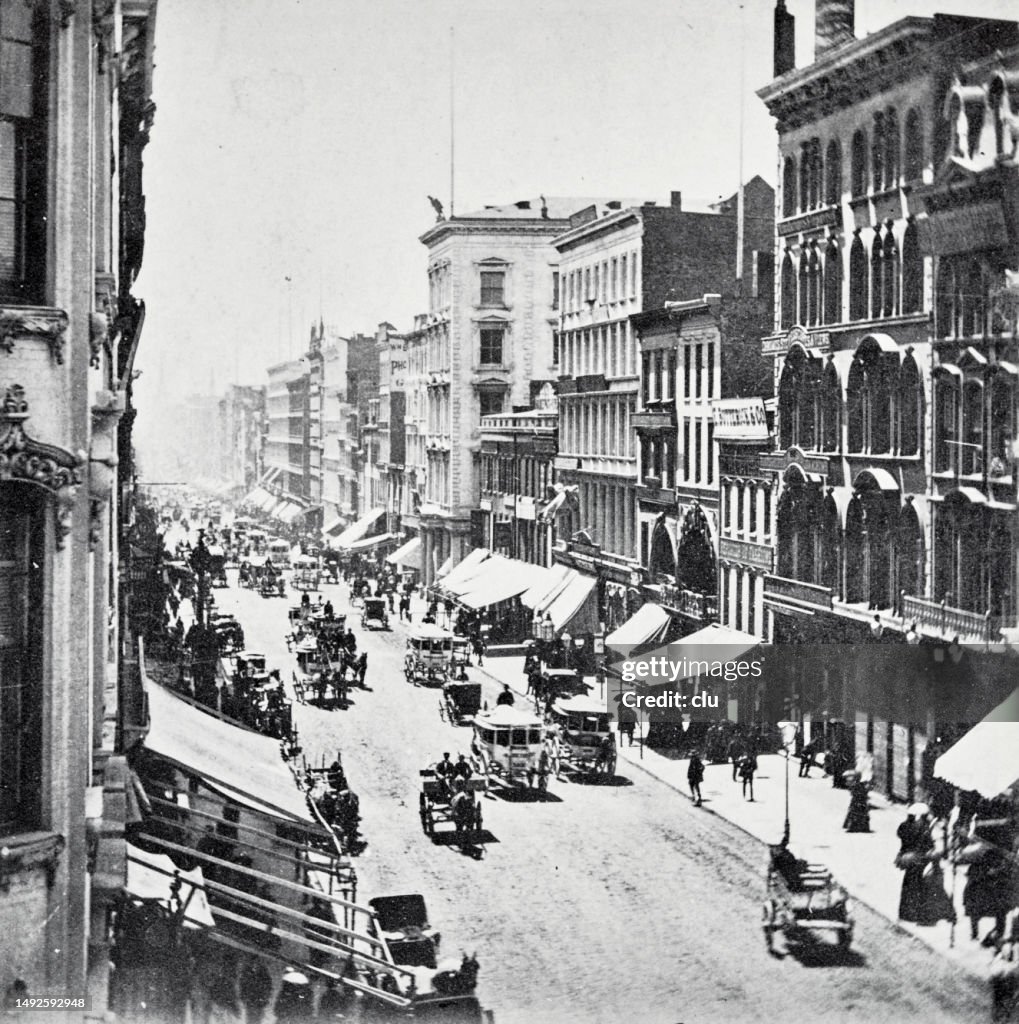 New York City, Broadway, south from Houston street, 1868
