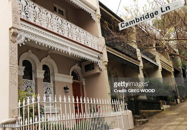 Terrace houses are displayed in the inner Sydney suburb of Paddington on July 26, 2012. AFP PHOTO / Greg WOOD