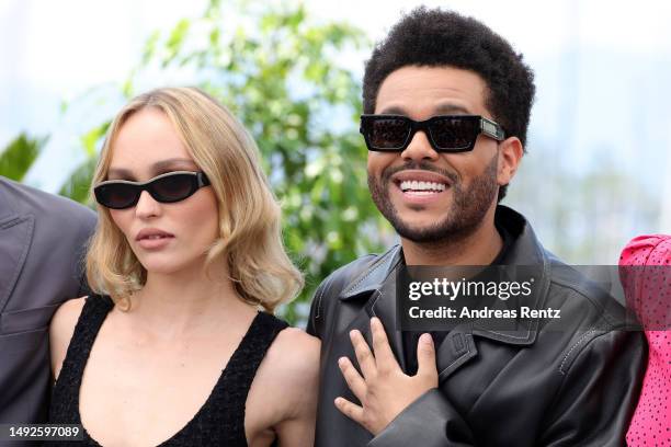 Lily-Rose Depp and Abel 'The Weeknd' Tesfaye attend "The Idol" photocall at the 76th annual Cannes film festival at Palais des Festivals on May 23,...